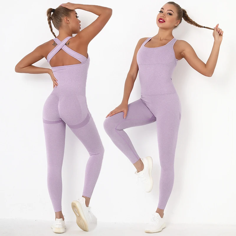 

Trendy Gym Bodysuit Back Cross Seamless Scrunch Workout Jumpsuit Butt Lifter Atheltic Jumpsuit, Wine red/army green/blue/green/light gray/light purple/gray/red/purple