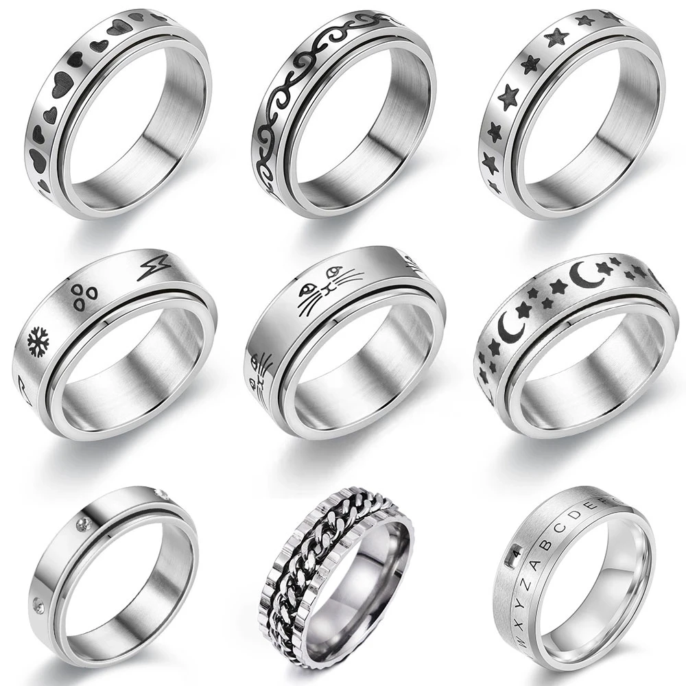 

Titanium Stainless Steel Anti Stress Spinner Anxiety Fidget Ring, Multi