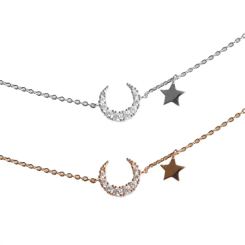

Dylam 925 Sterling Silver Jewelry Necklace Rose Gold Plated Elegant Statement Minimalist Choker Necklace With Star And Moon