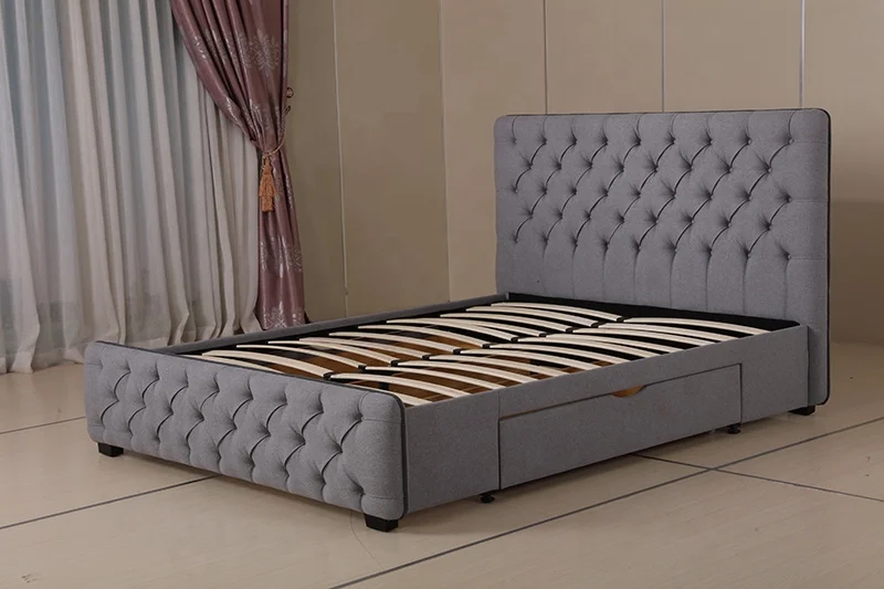 
Factory Linen Ottoman Latest Double Bed Design King Size Soft Bed 