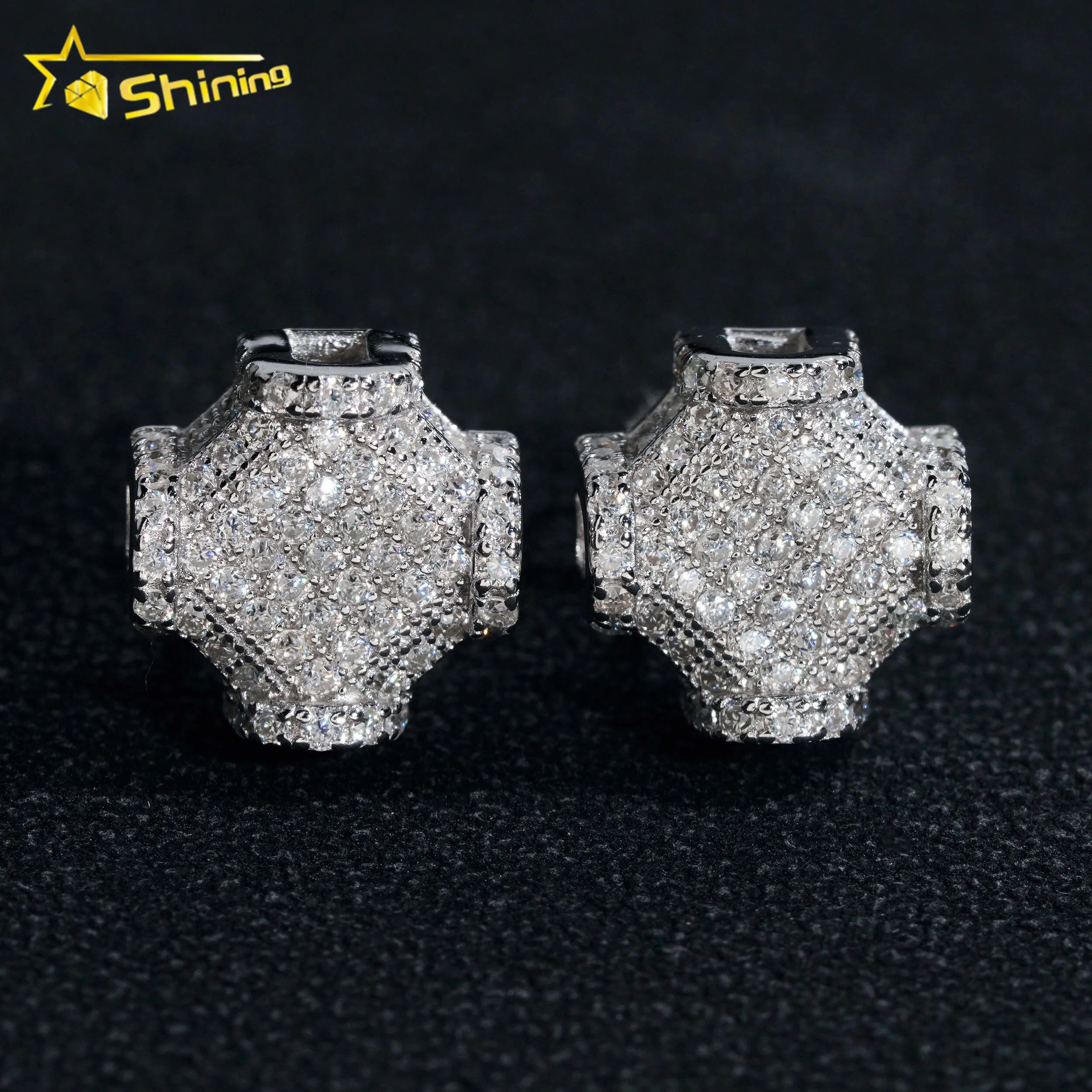 Hip Hop Style Engine Earring Iced Out S925 White Gold Plated Moissanite Mens Earrings