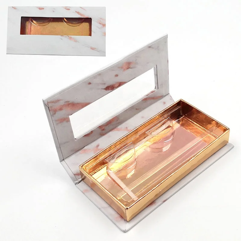 

wholesale private label vendor paper eyelash packaging boxs square rose gold marble lashbox, Customized color