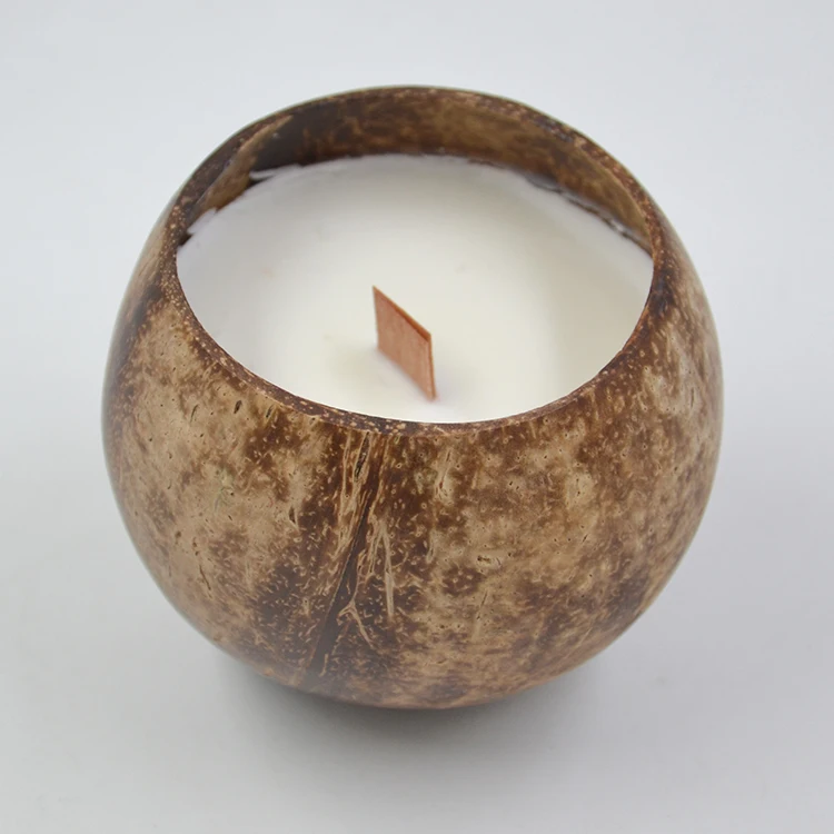 

Vietnam Natural Small Coconut Shell Fragrance Candle Bowl Wooden Wick, Natural coconut shell color