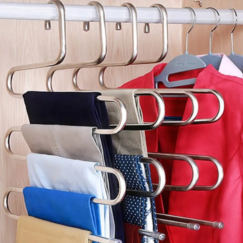 

Trouser Space Saver Scarf Pant Hangers Multi Layer Function Magic Folding Stainless Steel Clothing Cloth Clothes Hanger, As pictures