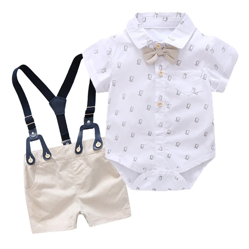 

Hight Quality Cotton Baby Jumpsuit Summer Baby Newborn Gentleman Short Sleeve Outing Clothes Romper, As pictures