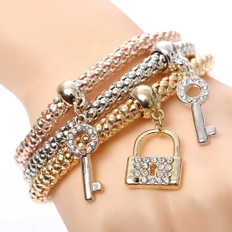 

Vintage Designer Austrian Rhinestones Gold Plated Tree of Life Charm Bracelets Popcorn Chain Jewelry For Women Wholesale