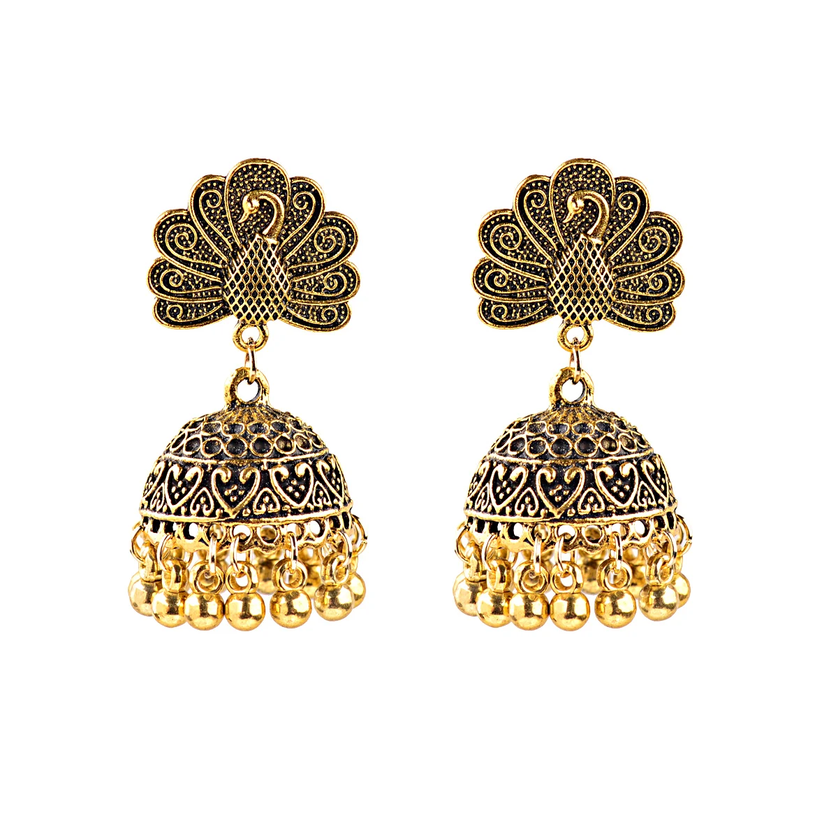 

Gold Plated Bohemian Alloy Drop Copper Bead Tassel Hollow Embossed Stud Earrings Women Gypsy Sun Flower Vintage Earrings