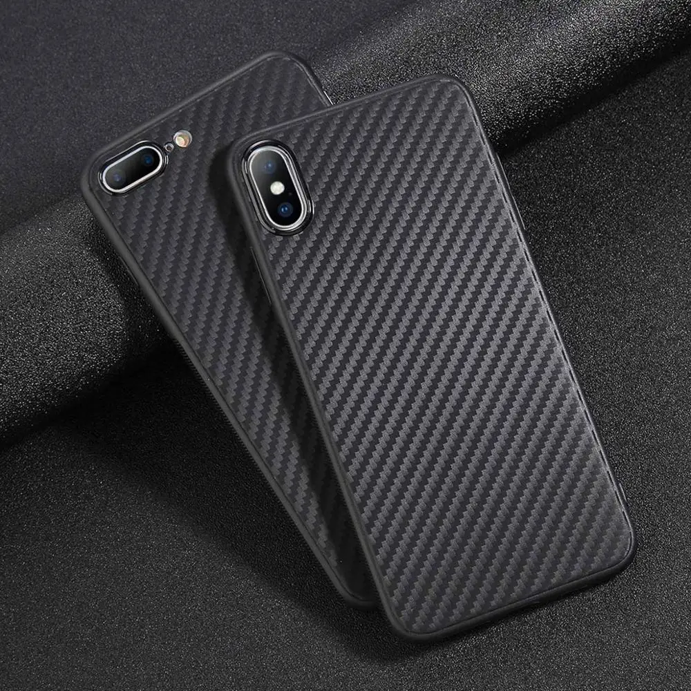 USLION Newest Carbon Fiber Phone Case for iPhone X XR XS MAX Luxury Anti-Skid Soft TPU Phone Cover for 6s 6 7 8 Plus Slim Case