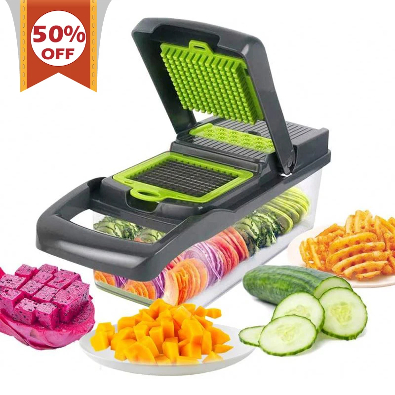 

50% Off Vegetable Chopper Vegetable Slicer Onion Chopper with Container Pro Food Chopper Gray Slicer Dicer Cutter, Green