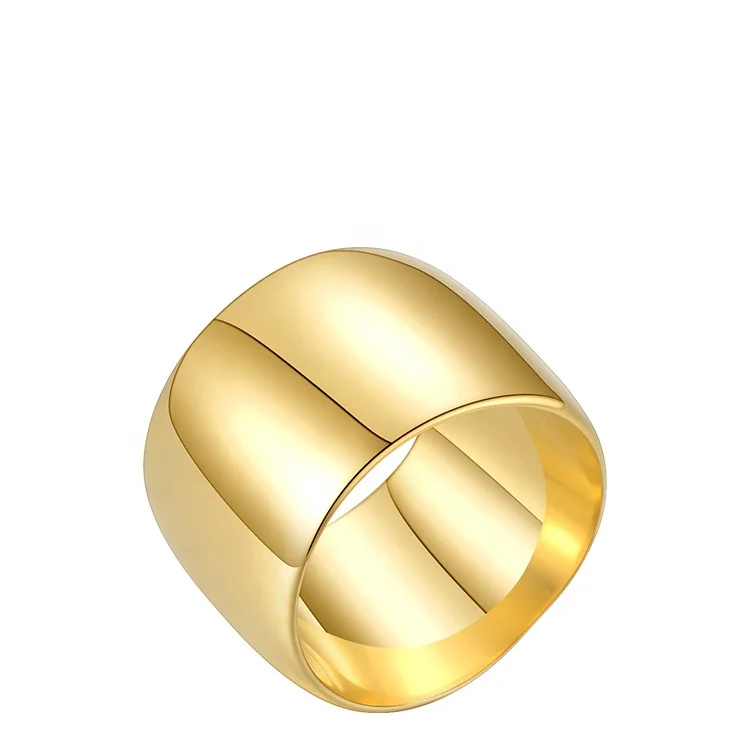 

Latest High Quality 18K Gold Plated Stainless Steel Jewelry Punk Wide Glossy Gold Color Rings R214088