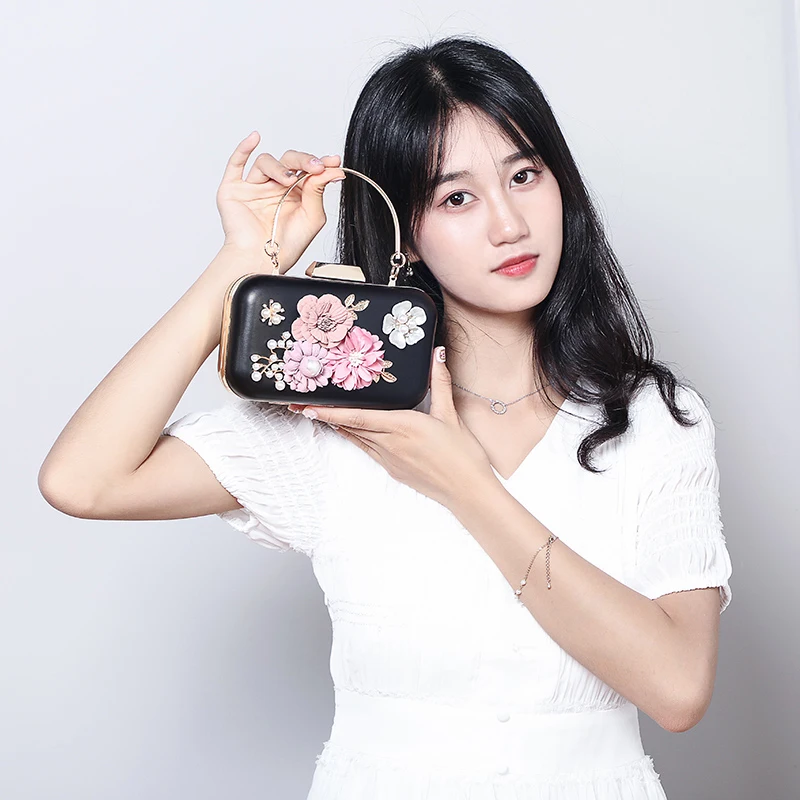
Fashion Handmade Flowers Pearls Ladies Wedding Bridal Party Purse Womens Messenger Clutch Bag Evening Bags 