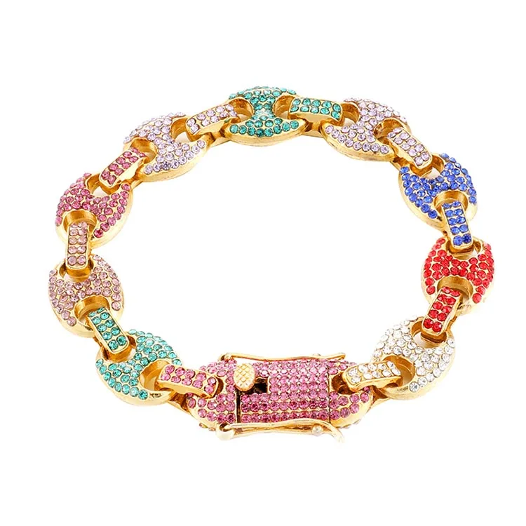 

New arrival Rainbow Personalized Cuban Link Bracelet Iced Out Men's Hip hop Jewelry