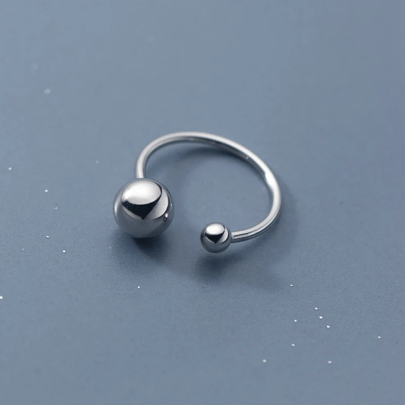 Fashion New Women 925 Sterling Silver Jewelry Ring Double Side Round Small Big Glossy Ball Finger Rings