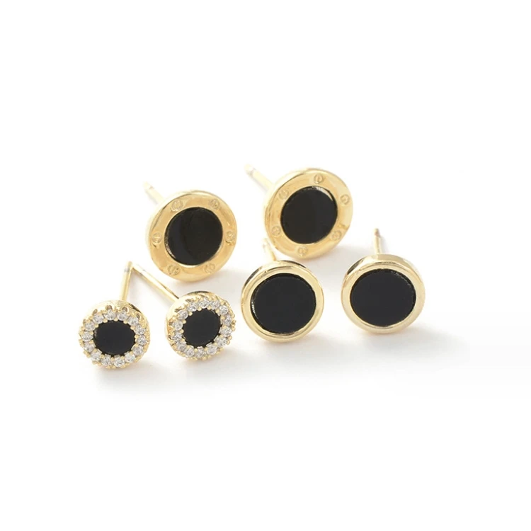 ED64104 Korean fashion gold plated women jewelry three pairs set black enamel round stud holiday earring