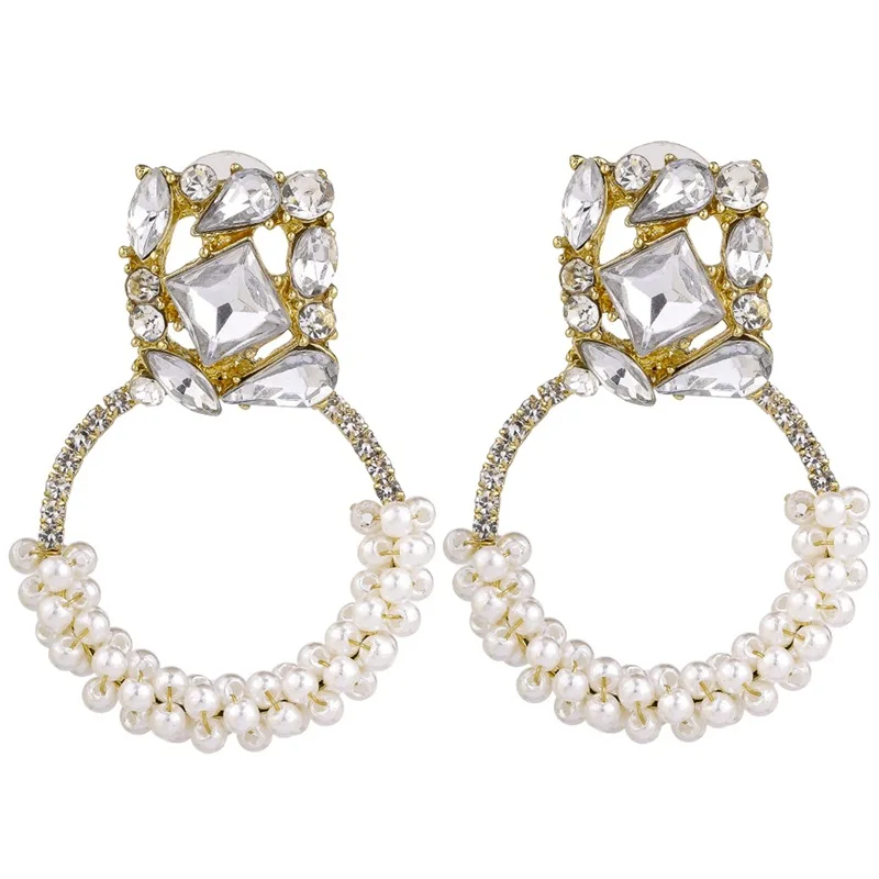 

VRIUA 2019 Ladies Jewelry Pearls Vintage Fashion Shiny Crystal Hoop Earrings For Women Wholesale