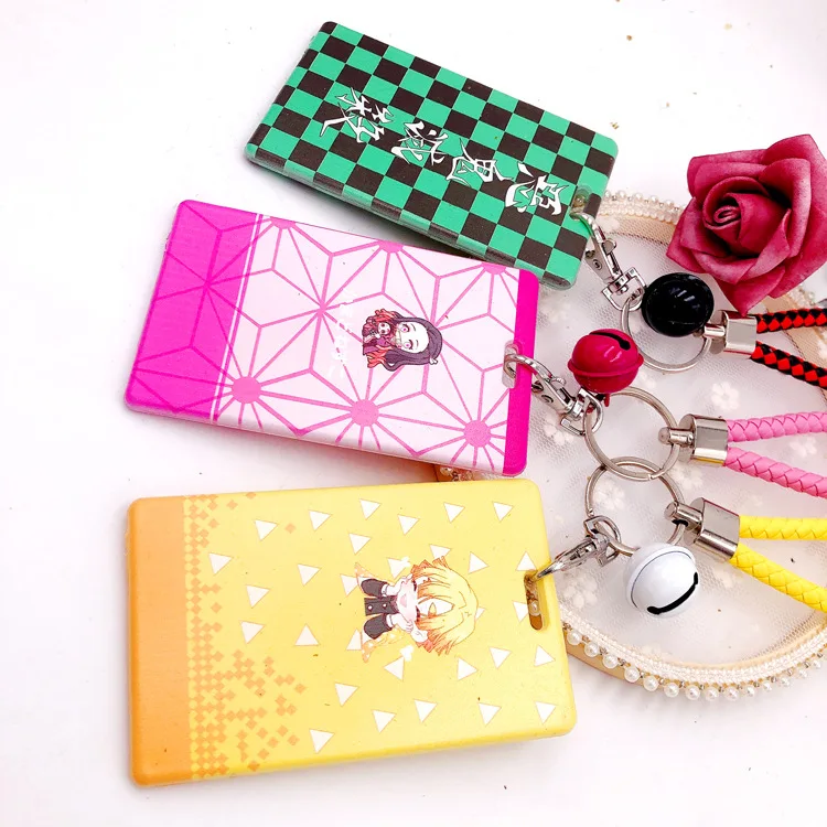 

19 Design Anime Demon Slayer Kimetsu no Yaiba Student ID Badge Card Holder Charm Cartoon Bell Pendant with Lanyard