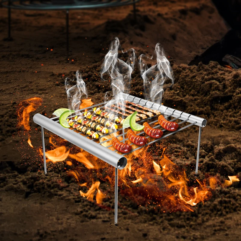 

Hitorhike wholesale outdoor portable folding stainless steel BBQ Grill camping charcoal barbecue grill, Silver