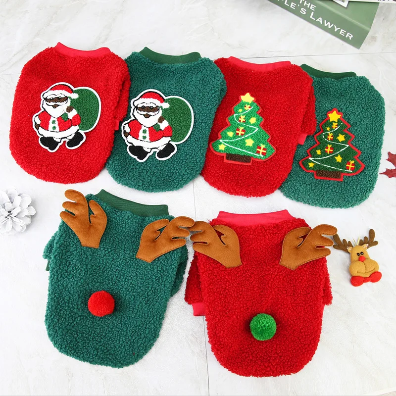 

Autumn Winter Clothes Warm Velvet Deer And Tree 100% cotton classic christmas dogs festival clothes pet christmas outfit, 1-6#