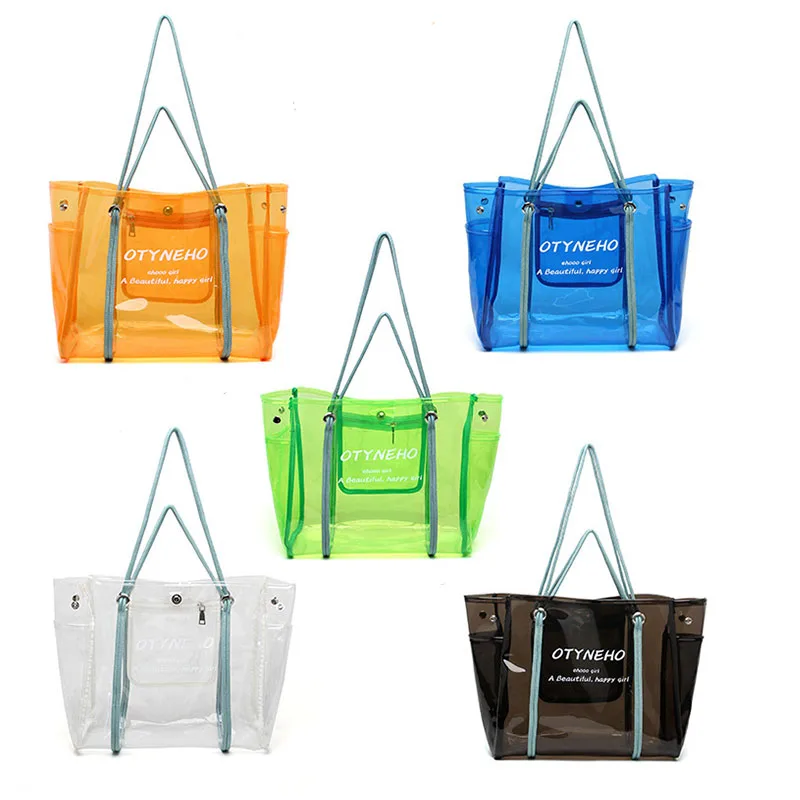 

New Summer Trend Transparent Woman One-shoulder Waterproof Beach Tote Bag, As pics show