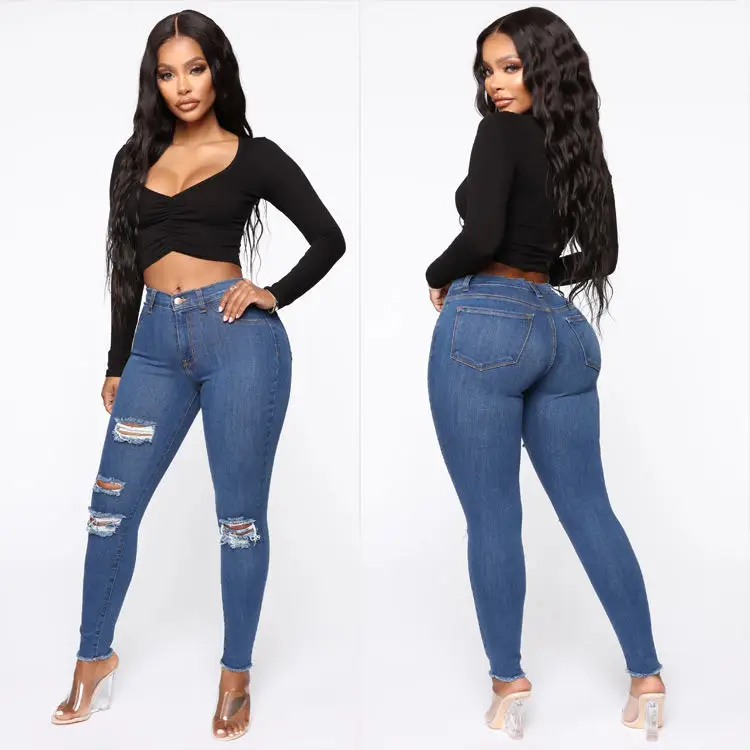 

Women jeans plus size bulk highwaist skinny denim pencil jeans, Blue or customized
