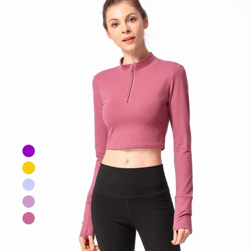

Autumn Winter New Half Zipper Women Yoga Shirts Short Style Long Sleeve Dry Fast Sports T Shirt Sexy Back Hollow Running T Shirt