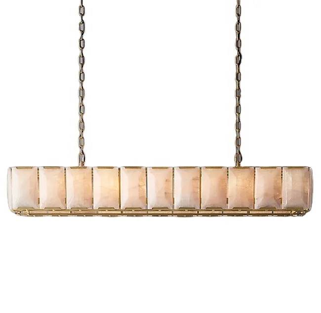 

Newest Marble Stone Modern Pendant Lights Luxury Crystal Chandeliers Harlow Calcite Rectangular Chandelier 74" CZ2810RT/22, Stain steel,brass, grey iron