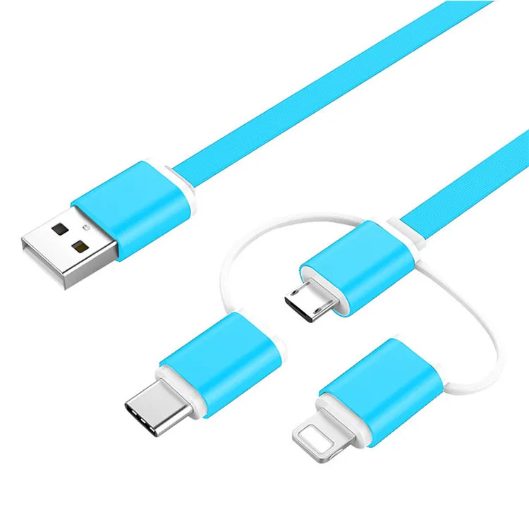 

1M TPE 2.4A Mobile Micro USB Cable 3 in 1 Charging Cable For iphone 12, Black blue white red green