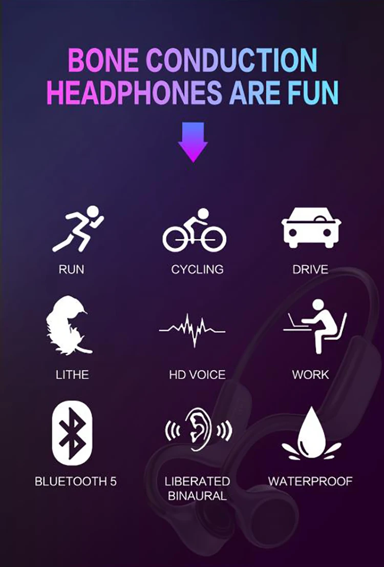 Outdoor Waterproof Sport Jogging Running Driving Cycling Bt 5.0 Wireless Bone Conduction Headphones - ANKUX.COM