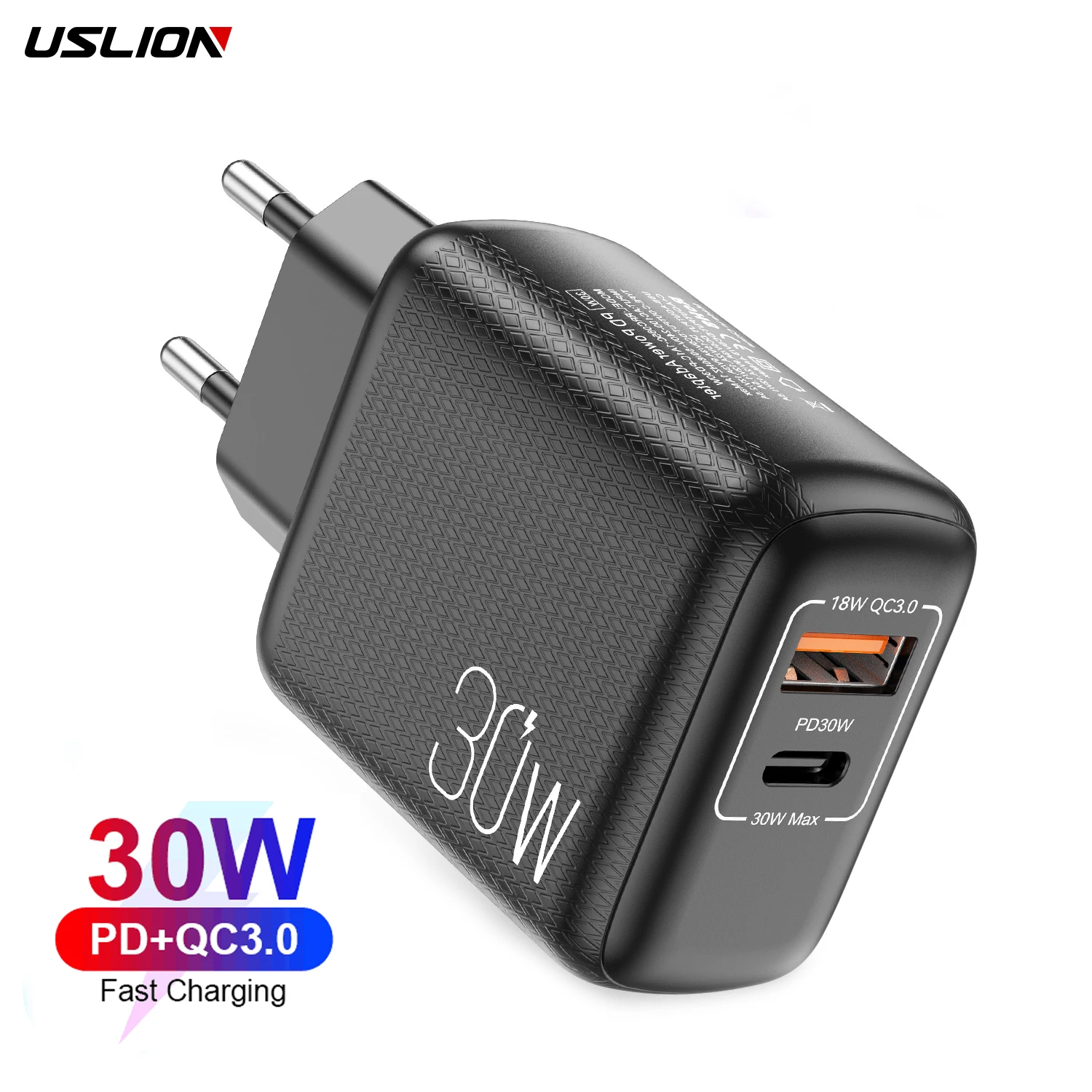 

USLION Amazon 30W PD+QC3.0 USB Type C Dual Port Fast Wall Charger Portable Mobile Phone Adapter For iPhone 13 12 for Samsung