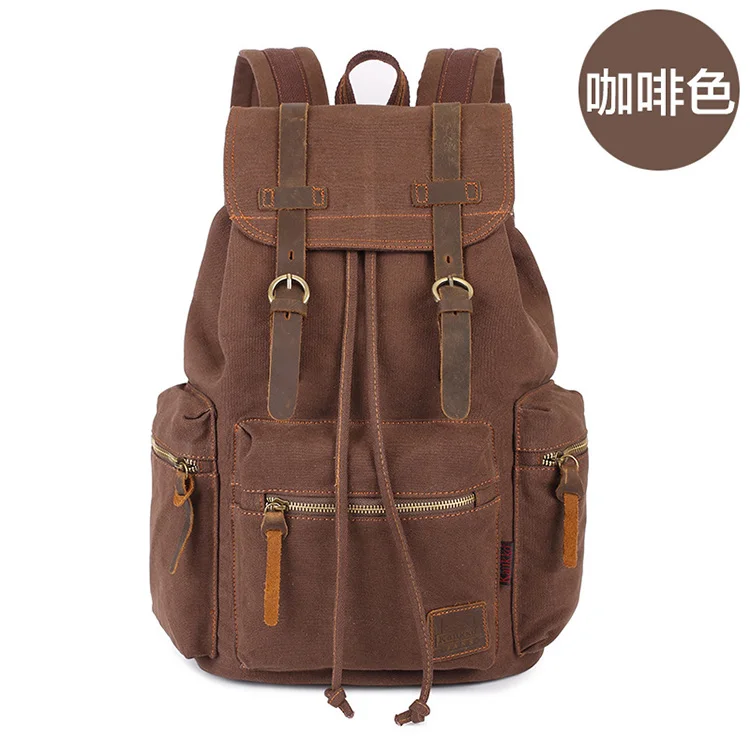 

Custom Premium Casual Canvas Leather Backpack Men Vintage Heavy Duty School Rucksack