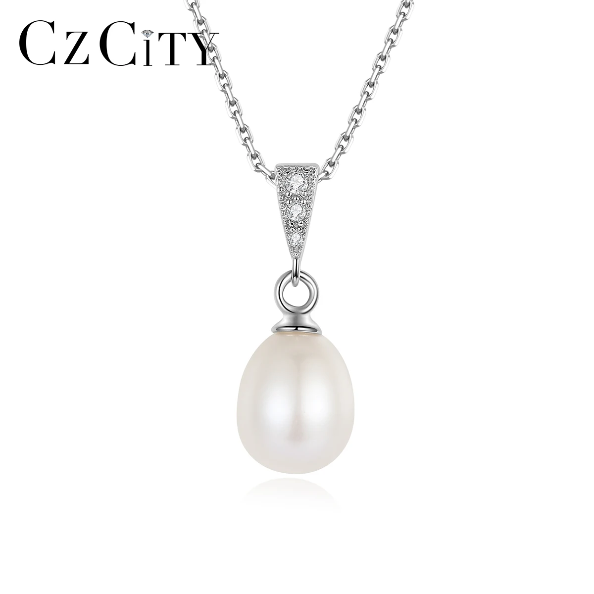 CZCITY Fashion Jewelry Freshwater Pearl Silver Pendant Trendy 925 Chain Woman Necklace With Fresh Water Pearl