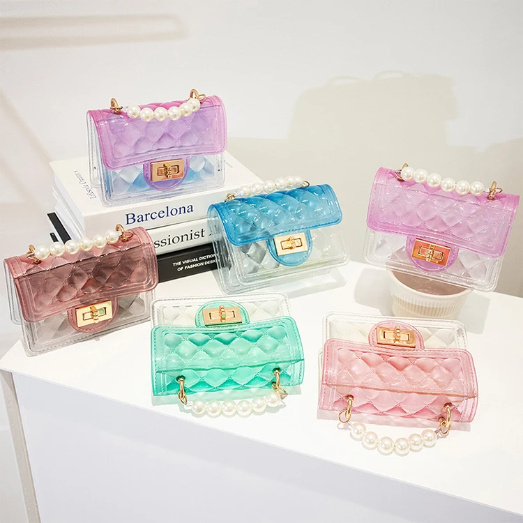 

CL012 2022 New gradient pearl diamond lock chain small clear crossbody shoulder transparent jelly bag