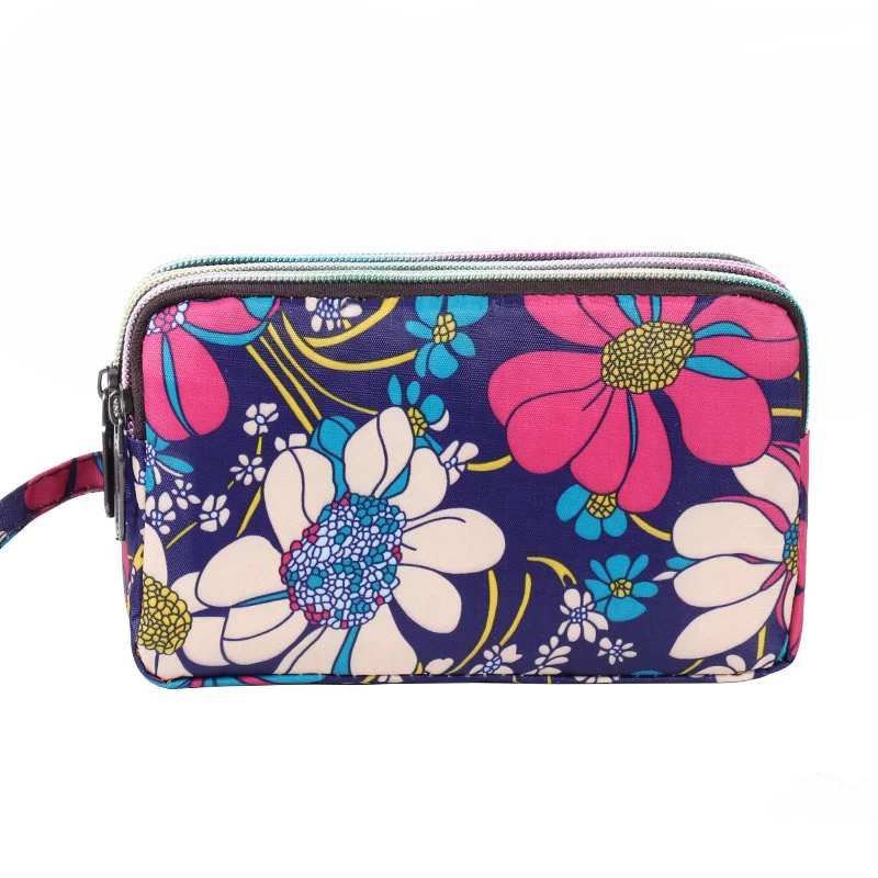 

Multilayer Waterproof Flower Vintage Wallet Fabric Large Coin Purse Zipper Red Lip Floral Clutch Card Phone Holder, 66 colors