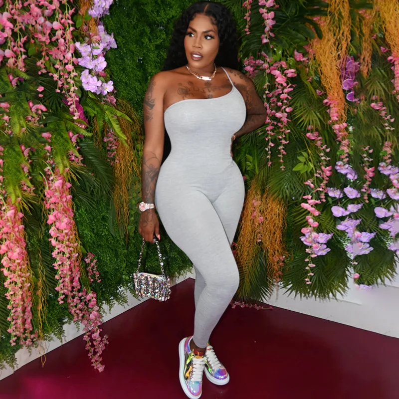 

One-Shoulder Casual Sporty Rompers Women Jumpsuit Fitness Sleeveless Bodycon Workout Active Wear Fashion Jumpsuits