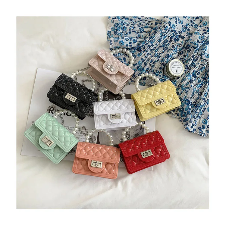 

Lingge Quilted Small Crossbody Bags For Women Cute Pearl Handle Shoulder Bags Female Mini Jelly Purses Trendy Chain Handbags