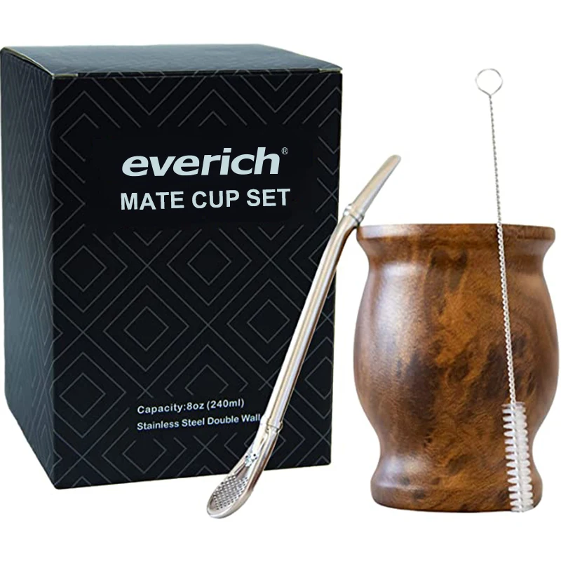 

Custom Argentina Stainless Steel Yerba Mate Gourd Cup 8oz Double Wall Tumbler With Straw Spoon And Cleaning Brush, Customized 8oz stainless steel yerba mate gourd cup