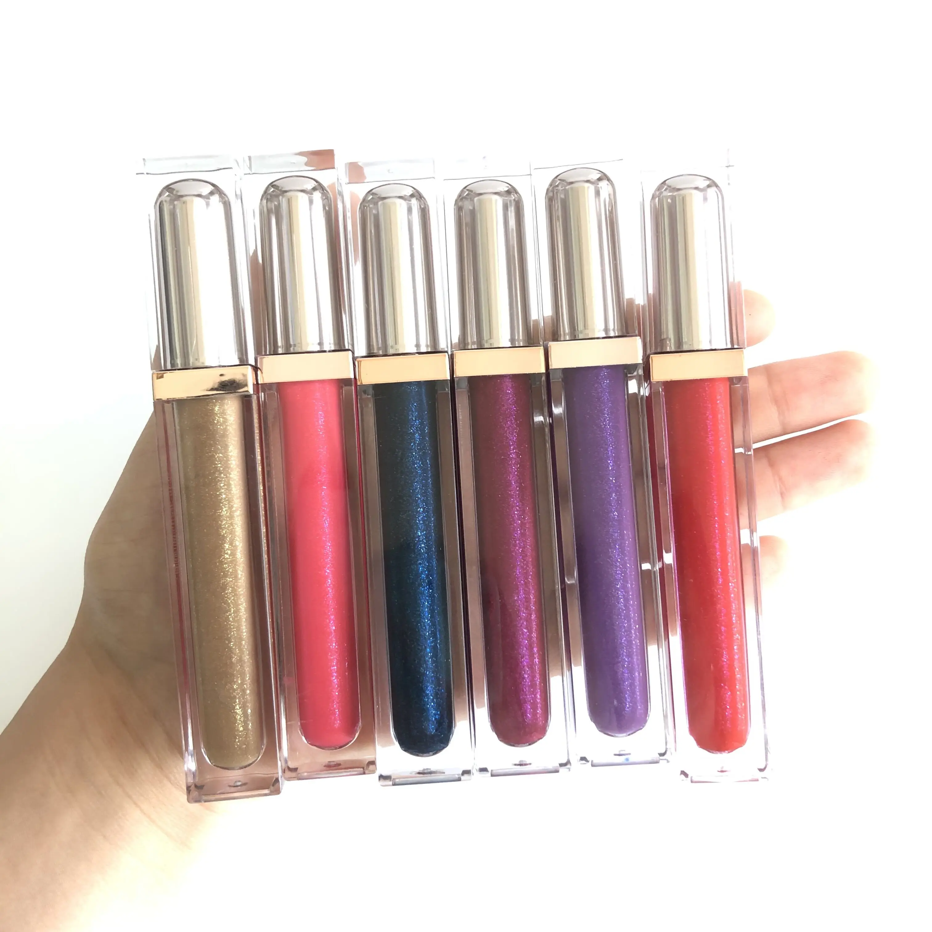 

6 color metallic liquid lip gloss cosmetics custom logo containers tube luxury wholesale shimmer liquid lip gloss