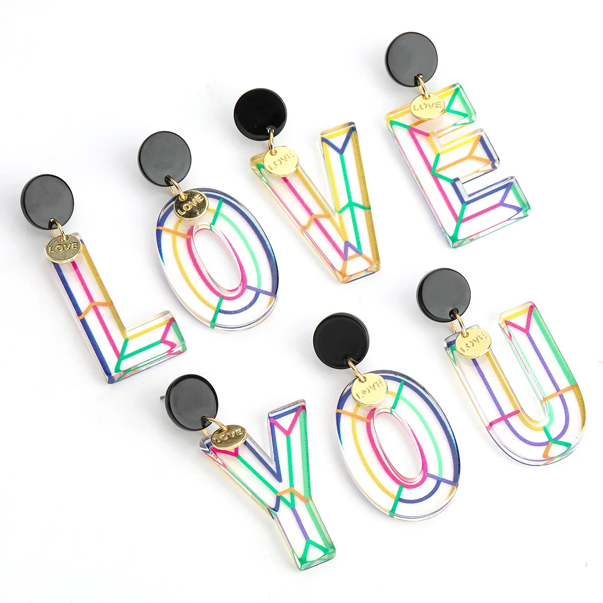 

DIY European Colorful Resin Inital Letter Earring Clear Acrylic Love Charm Alphabet A-Z Letter Earring For Girls