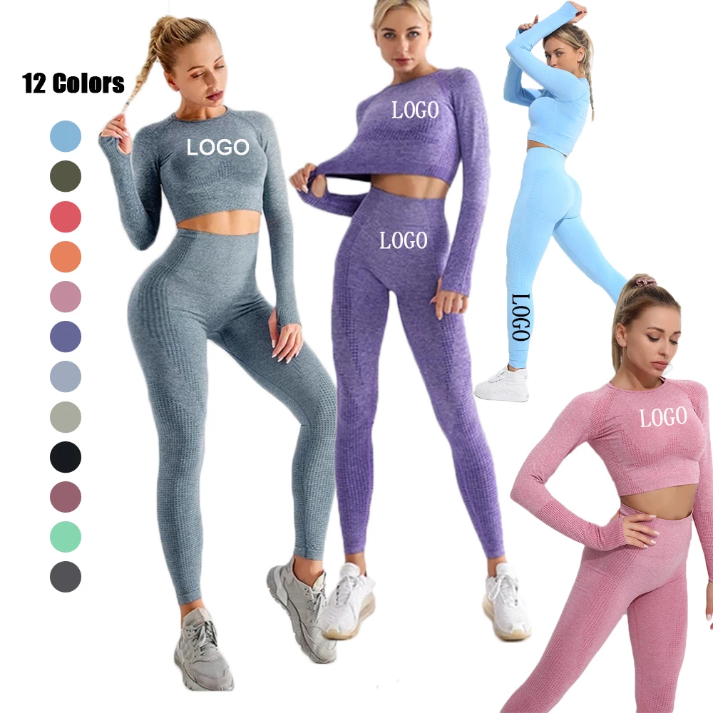 

Women seamless yoga set gym clothing fitness leggings cropped shirts sport suit long sleeve tracksuit