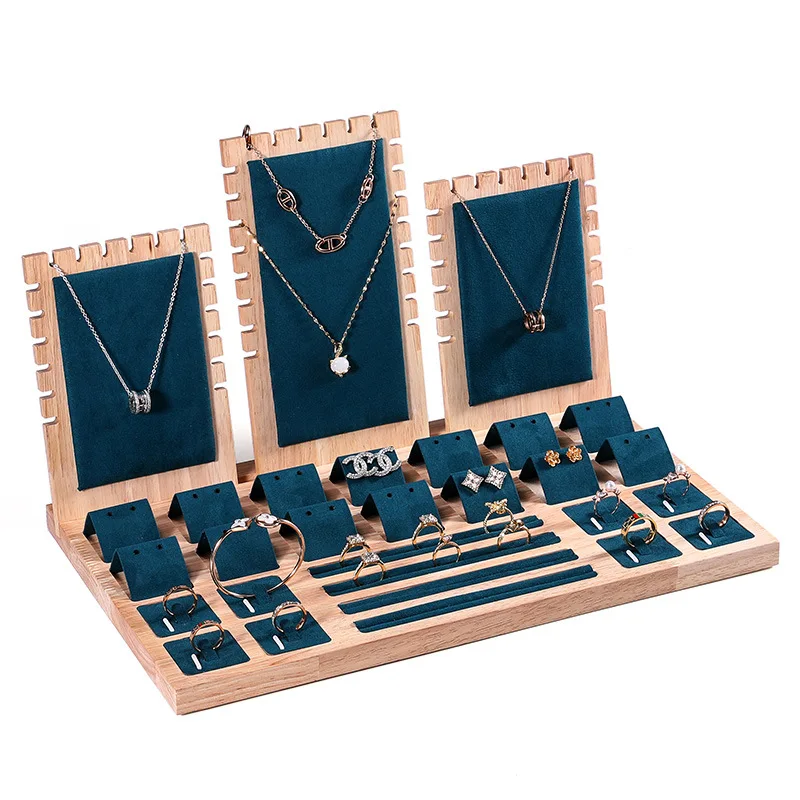 

Jewelry Display Stand Wooden Showcase Large Capacity Storage Jewellery Display Stand for Ear Studs Necklace Bracelet Countertop