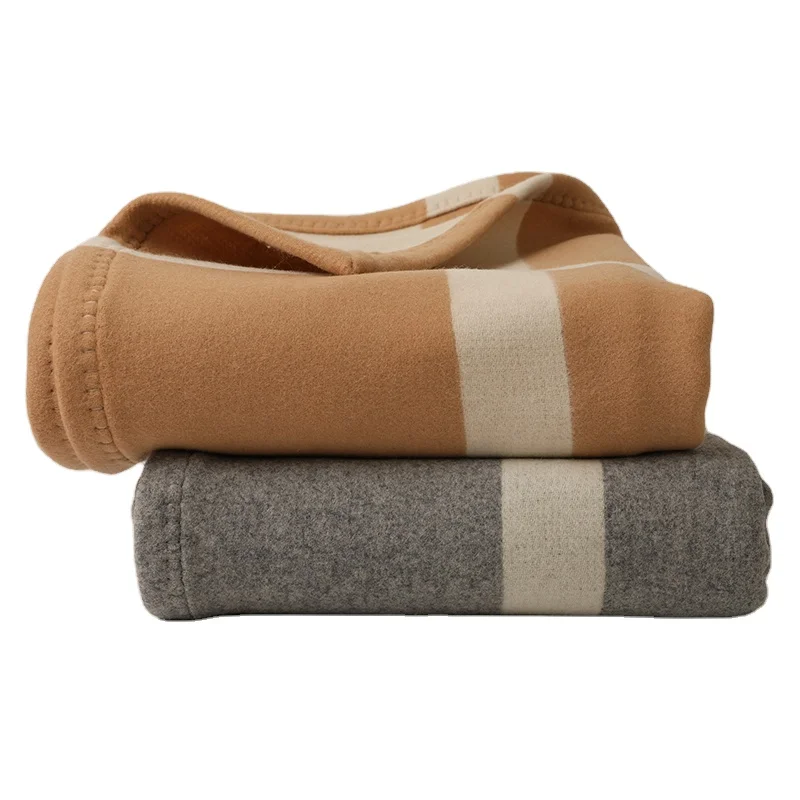 Custom Winter Wool Cashmere Blanket Home Hotel Travel king Size Woven Luxury Soft Bed Sofa 100% Wool Fleece Throw Blanket Pillow