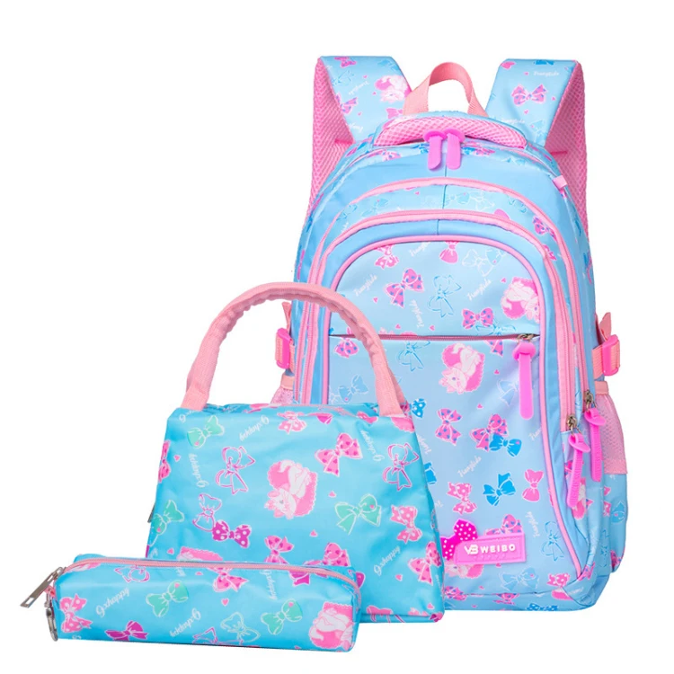 

2019 large capacity water resistant cute printing 3 pcs kids school bag and lunch bag set, Grey