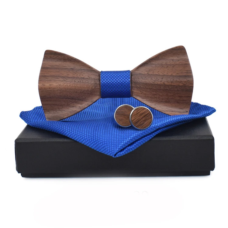 

Classic 3d embossed wooden bow tie suit lattice square cufflinks casual solid wood environmental protection suit