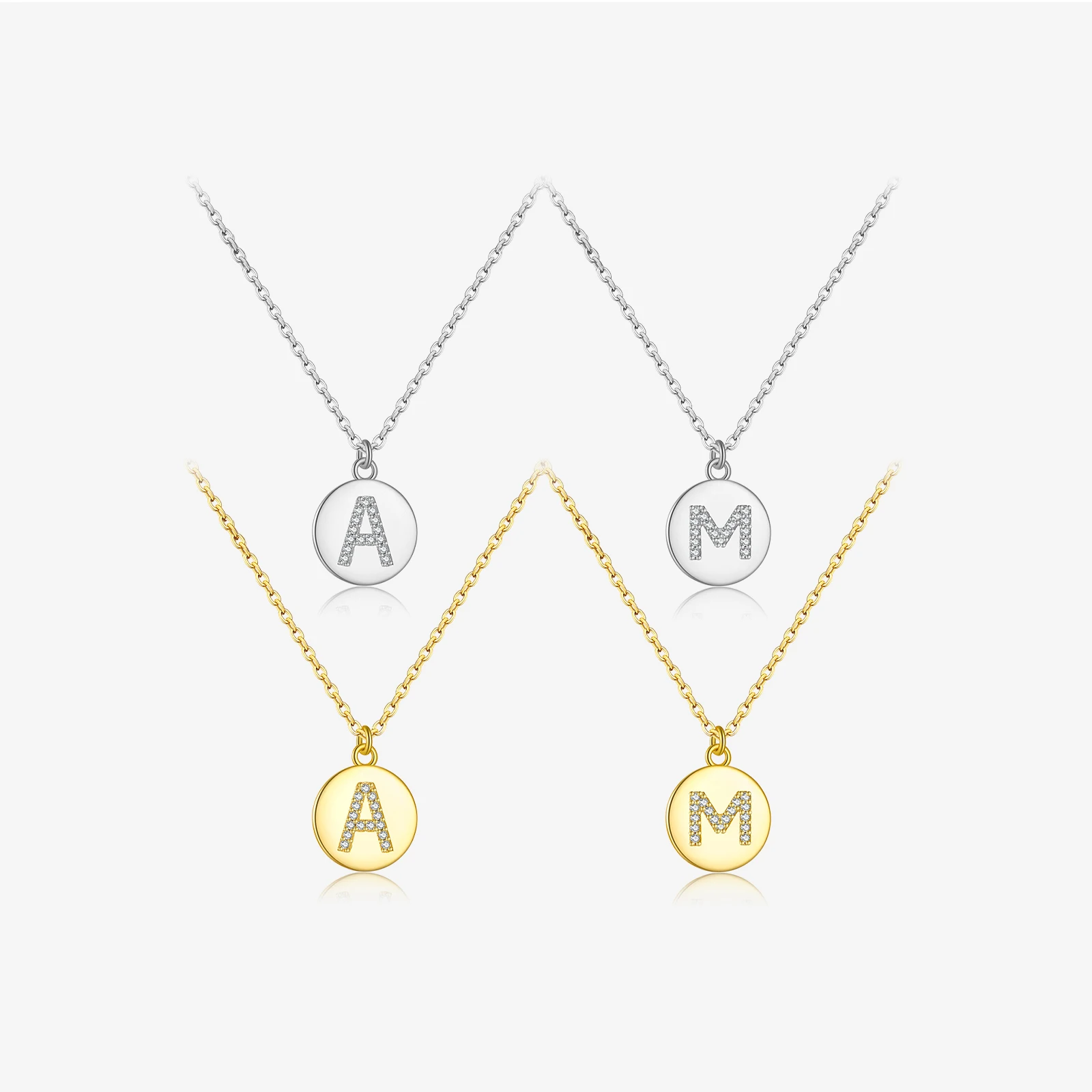 FUAMAY Classic Letter Necklace 18K Gold Plated 925 Silver Initials a Necklace Jewelry Women Coin Pendant Letter M a Necklace