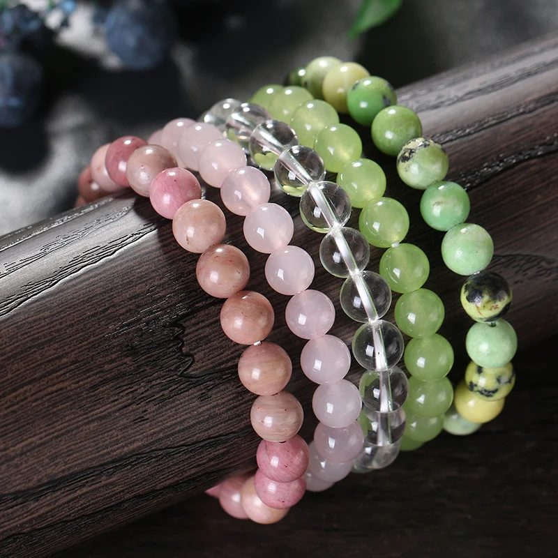 

RINNTIN GMB47 Natural Chrysoprase Peridot Clear Quartz l Rose Quartz Rhodonite Stone Beads for Bracelets Sets