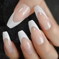 

Long Shiny French Nail Natural Nude Full Cover Plastic Artificial Fingernails DIY Nail Tips Manicure Ballerina Nails L5291