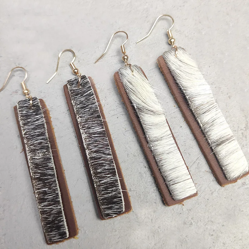 

Double Layer Rectangular Earrings Genuine Hair on Horse Earrings Hair on Genuine Leather Horse Earrings Southwestern Jewelry