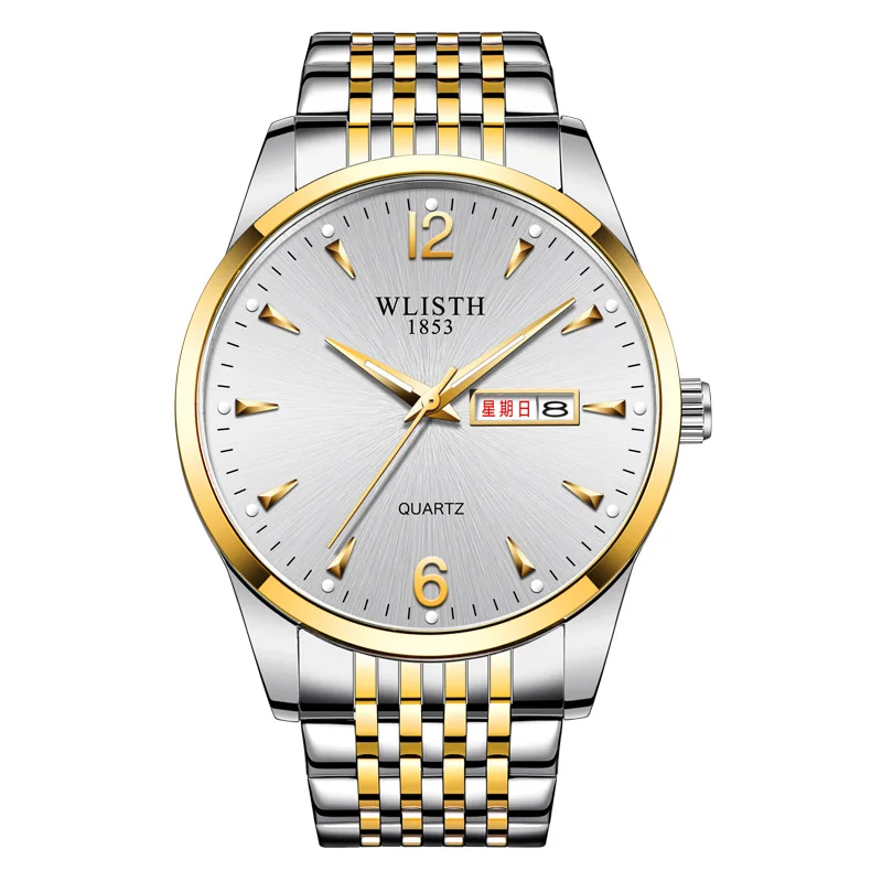 

dropshipping Men's Steel Band Fashion Double Calendar Luminous Waterproof Belt Student Quartz Watch, Customized