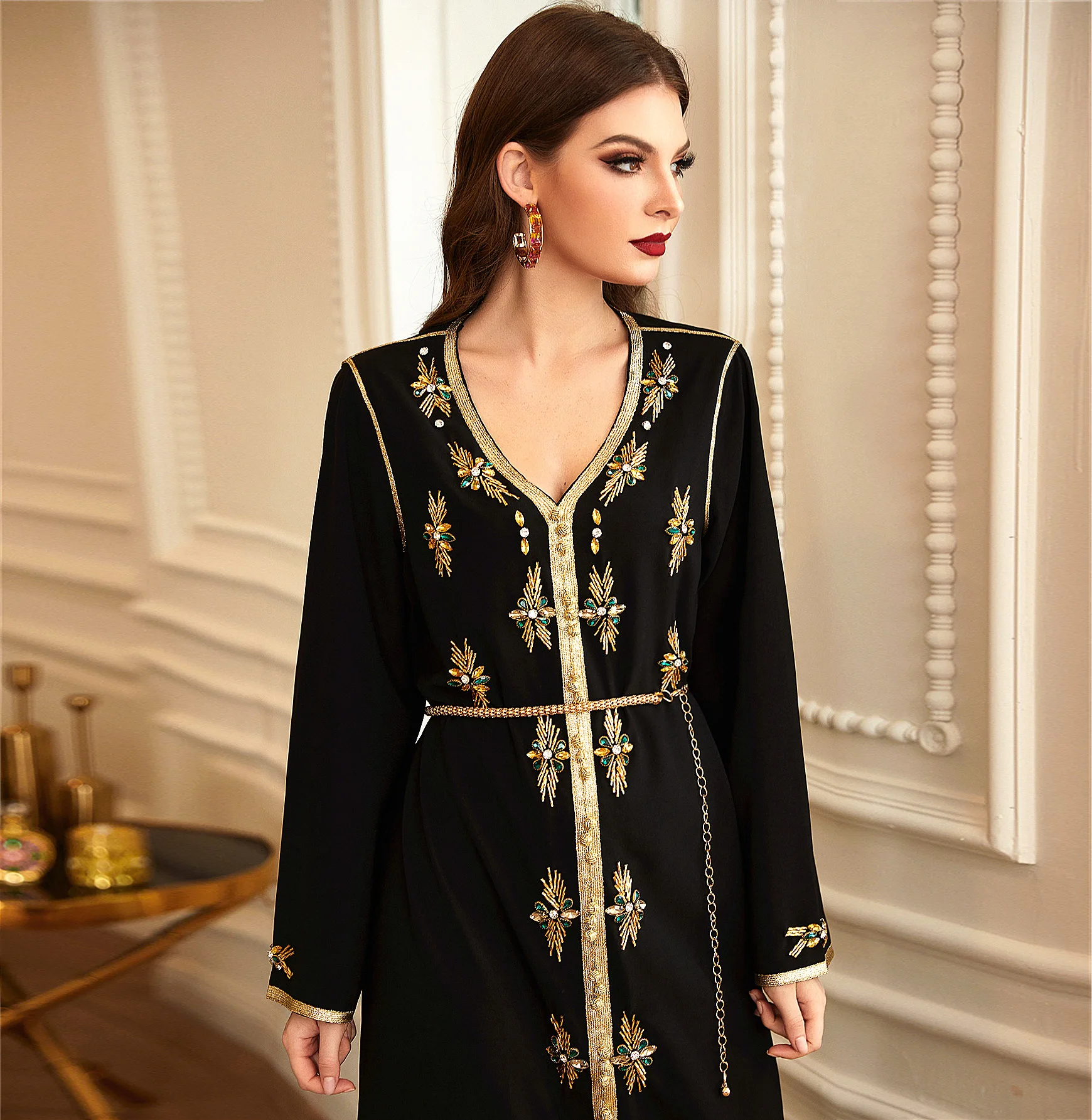 

Abaya Islamic Clothing Best Selling Monsoon Long Dress V- Neck Muslim Wholesale