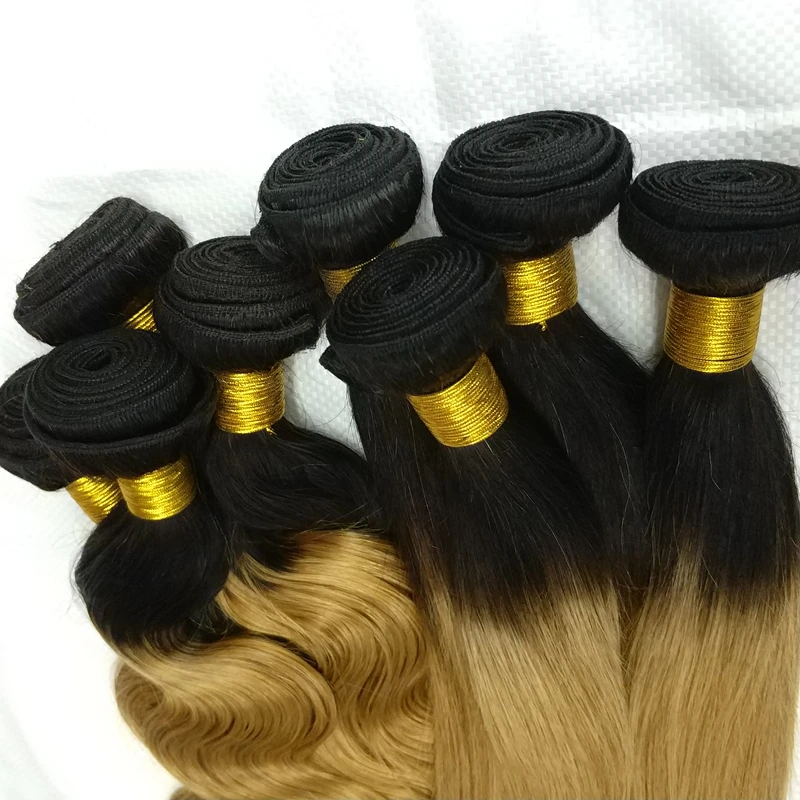 

Letsfly 4 Bundles hair On Sale T1B/27 blonde 2 Tone Dark root Brazilian straight Body Wave Remy Hair Extensions free shipping